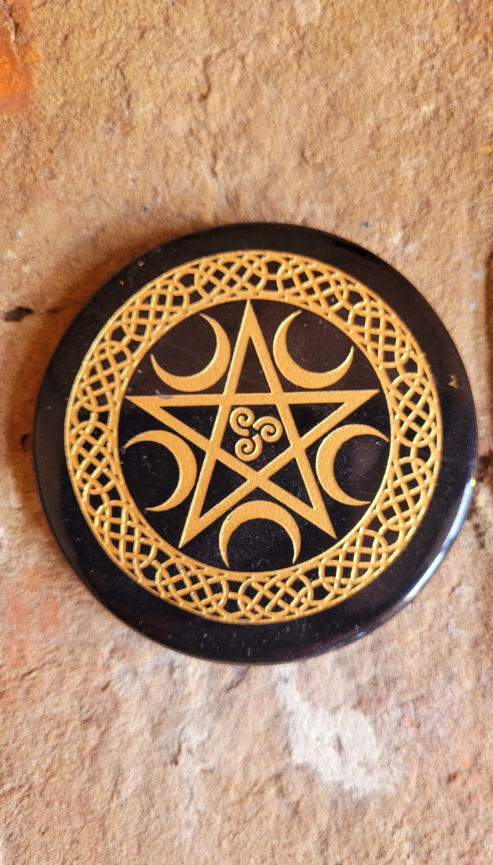 Black Agate Polished Pentagram Moon Plate