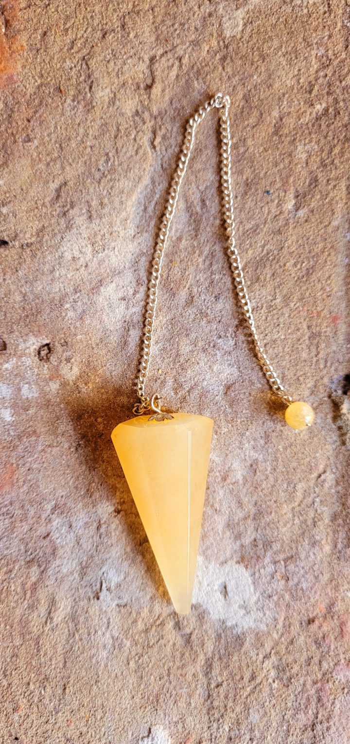 Yellow Agate Facet Cone Crystal Pendulum