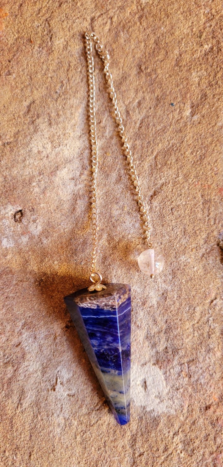 Blue Sodalite Faceted Cone Crystal Pendulum