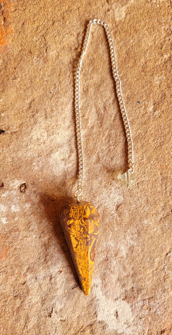 Fossil Jasper Faceted Cone Crystal Pendulum