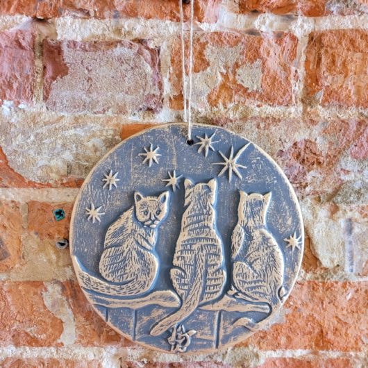 Terracotta Wish Upon a Star Cat Plaque by Lisa Parker