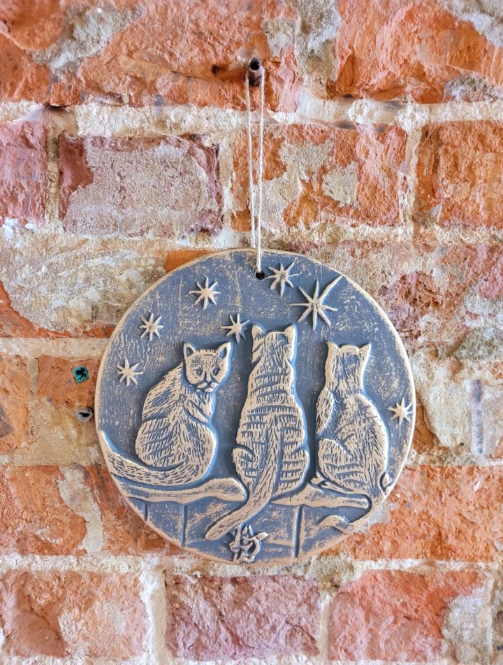Terracotta Wish Upon a Star Cat Plaque by Lisa Parker