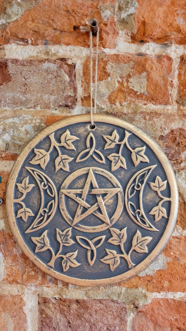 Terracotta Triple Moon Pentagram Plaque