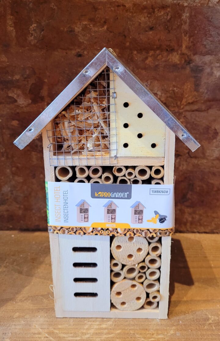 Wooden Insect Hotel with Metal Roof
